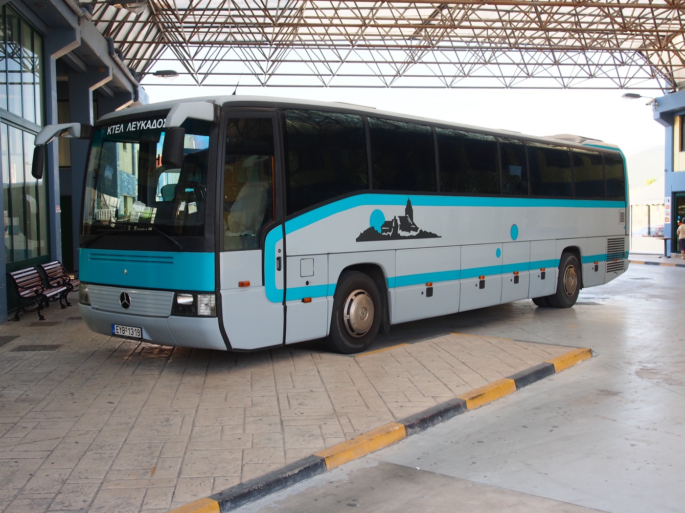 Coach bus at a station